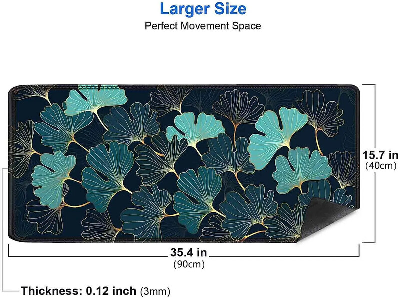 Gaming Mouse Pad mare Birou 35,4 x 15,7 Dimensiuni mari Golden Lines Ginkgo Plants Art Mouse Pads Mousepad lung anti-alunecare din cauciuc