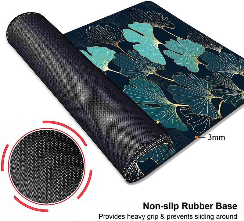 Gaming Mouse Pad mare Birou 35,4 x 15,7 Dimensiuni mari Golden Lines Ginkgo Plants Art Mouse Pads Mousepad lung anti-alunecare din cauciuc
