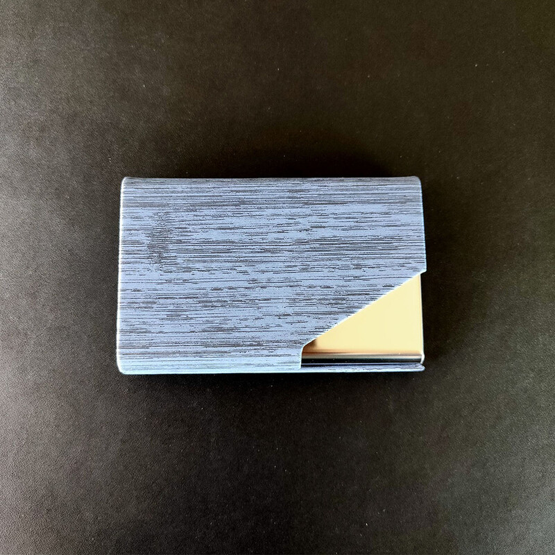 1 бр. Модна кутия за визитки с дървесни зърна Pu от неръждаема стомана Поставка за визитки за мъже и жени Поставка за визитки