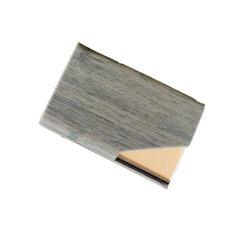 1 бр. Модна кутия за визитки с дървесни зърна Pu от неръждаема стомана Поставка за визитки за мъже и жени Поставка за визитки