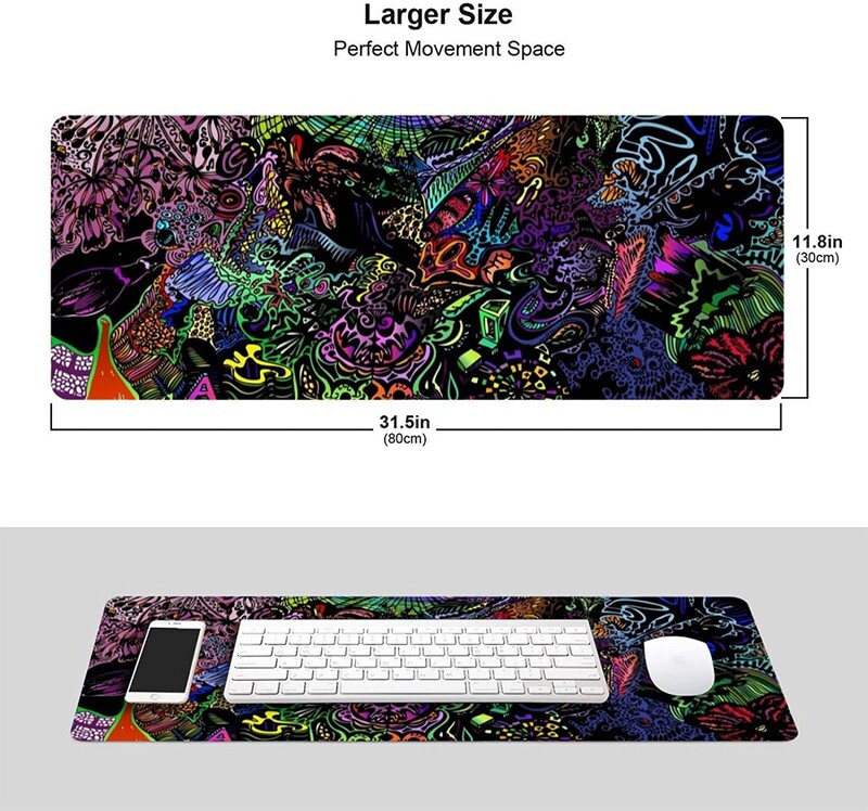 Trippy Psychedelic Art XL Tampă de mouse mare pentru birou Tampoane de tastatură lungi, lungi, antiderapante.