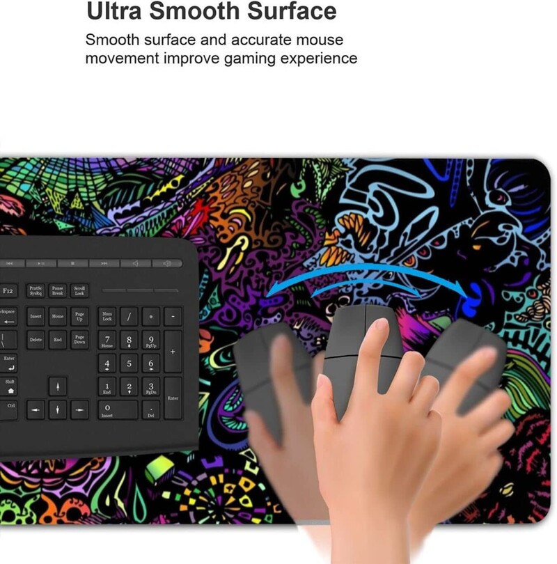 Trippy Psychedelic Art XL Tampă de mouse mare pentru birou Tampoane de tastatură lungi, lungi, antiderapante.