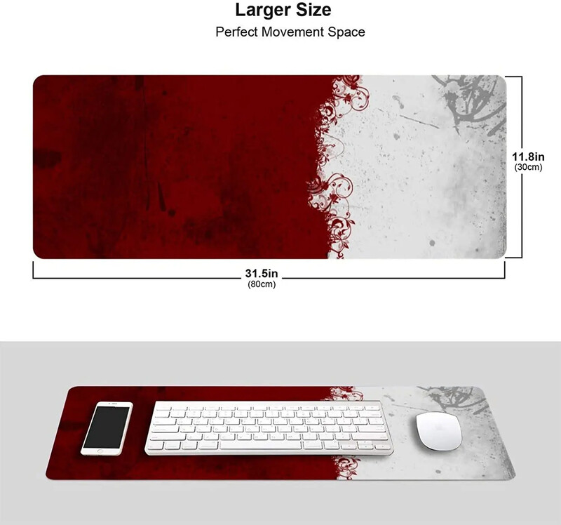 Apstraktna crvena bijela XL velika podloga za miša za stol Neklizajuća duga produžena podloga za tipkovnicu Podloga za miš Gumena stolna podloga 31,5X11,8 inča