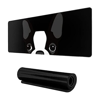 Funny Boston Terrier XL Голяма подложка за мишка за бюро Неплъзгаща се дълга удължена подложка за клавиатура Подложка за мишка Гумена подложка за маса 31,5X11,8 инча