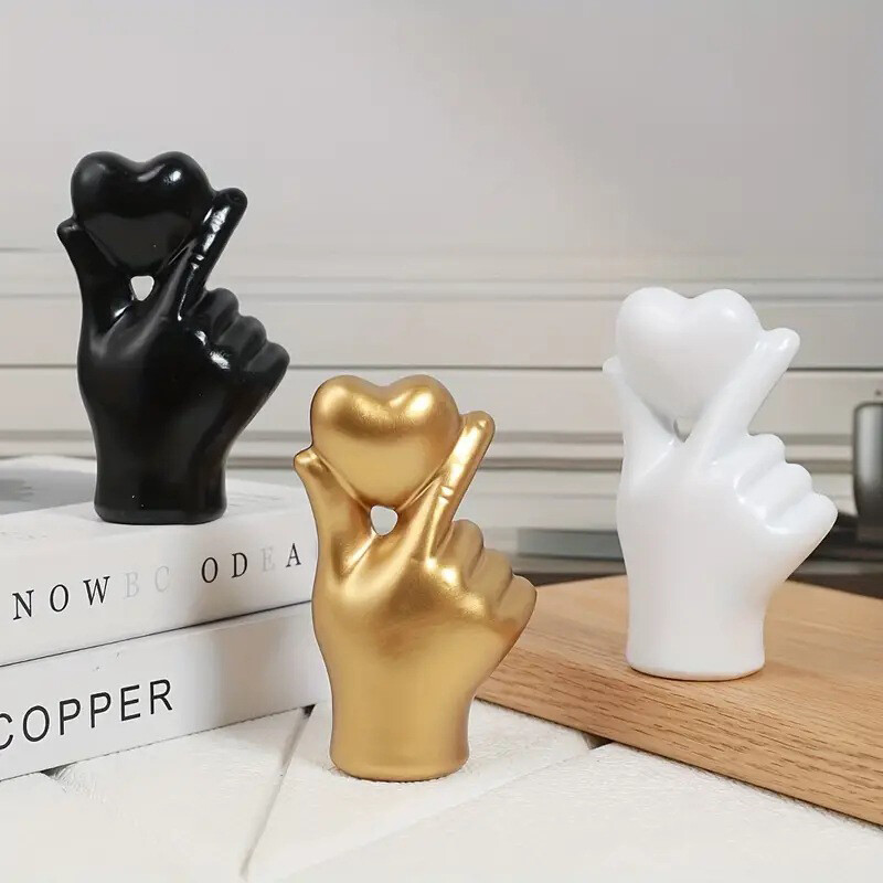 Statui cu gesturi ale mâinii inimii Sculpturi Ornament de birou din rășină de lux Iubire Deget Sculptură modernă cu gesturi ale mâinii Raft de acasă pentru birou