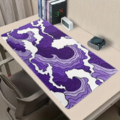 Геймърска подложка за мишка с щампа в лилав и бял океан, 2 мм нехлъзгаща се гумена зашита странична дълга клавиатура Геймърска подложка Офис мат голямо бюро, 11.