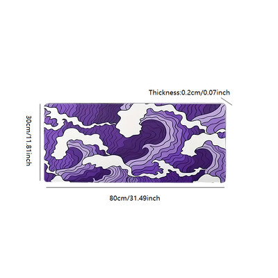 Геймърска подложка за мишка с щампа в лилав и бял океан, 2 мм нехлъзгаща се гумена зашита странична дълга клавиатура Геймърска подложка Офис мат голямо бюро, 11.
