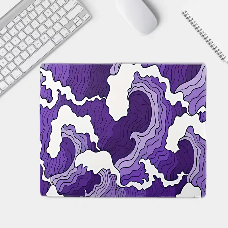 Геймърска подложка за мишка с щампа в лилав и бял океан, 2 мм нехлъзгаща се гумена зашита странична дълга клавиатура Геймърска подложка Офис мат голямо бюро, 11.