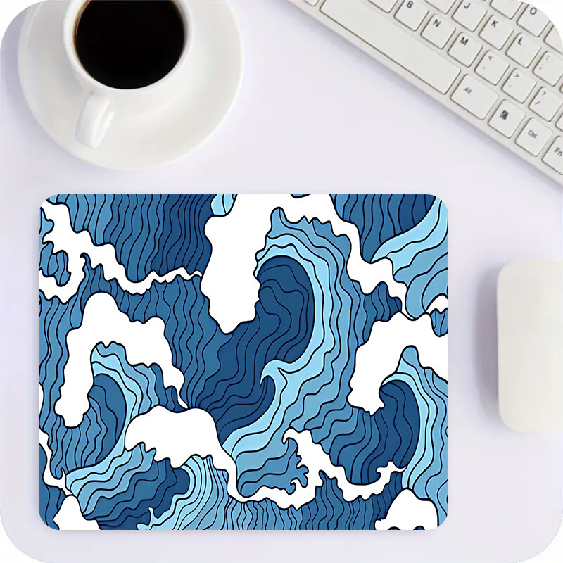 Sinise ja valge ookeani prindiga e-spordi mänguhiirepadi, 2 mm libisemiskindlast kummist õmmeldud küljega pikk klaviatuuri mängupadi, 31,49 x 11,81 tolli