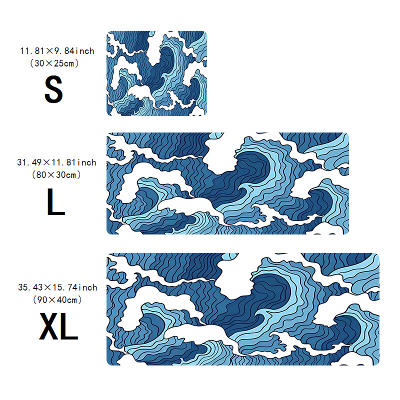 Sinise ja valge ookeani prindiga e-spordi mänguhiirepadi, 2 mm libisemiskindlast kummist õmmeldud küljega pikk klaviatuuri mängupadi, 31,49 x 11,81 tolli