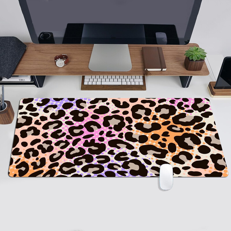 Текстура на леопард Графика Подложка за мишка Голяма удължена подложка за мишка Подложка за бюро, противоплъзгаща се основа PC Офис Електронна таблица Подложка за клавиатура Подложка за бюро