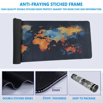 World Map Gaming Mouse Pad, μεγάλο αντιολισθητικό στρώμα με λεία επιφάνεια από ύφασμα, ιδανικό για χρήση γραφείου, σπιτιού και gaming