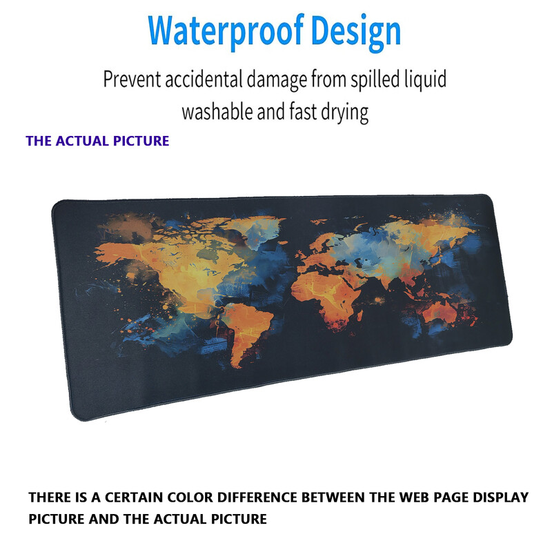 Mängu hiirematt World Map, suur libisemiskindel matt sileda kangapinnaga, ideaalne kontoris, kodus ja mängudes kasutamiseks