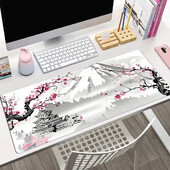 Snow Mountain Plum Blossom Pattern Mouse Pad extins Margini cusute anti-alunecare potrivite pentru jocuri, desktop, uz abstract Poliest