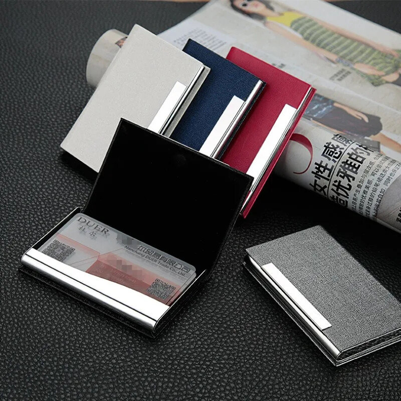 Nerūdijančio plieno vizitinių kortelių laikiklis Individualizuotas prabangus Pu laikiklis Kortelių mada Profesionalus vizitinių kortelių laikiklis Vyrai Moterys
