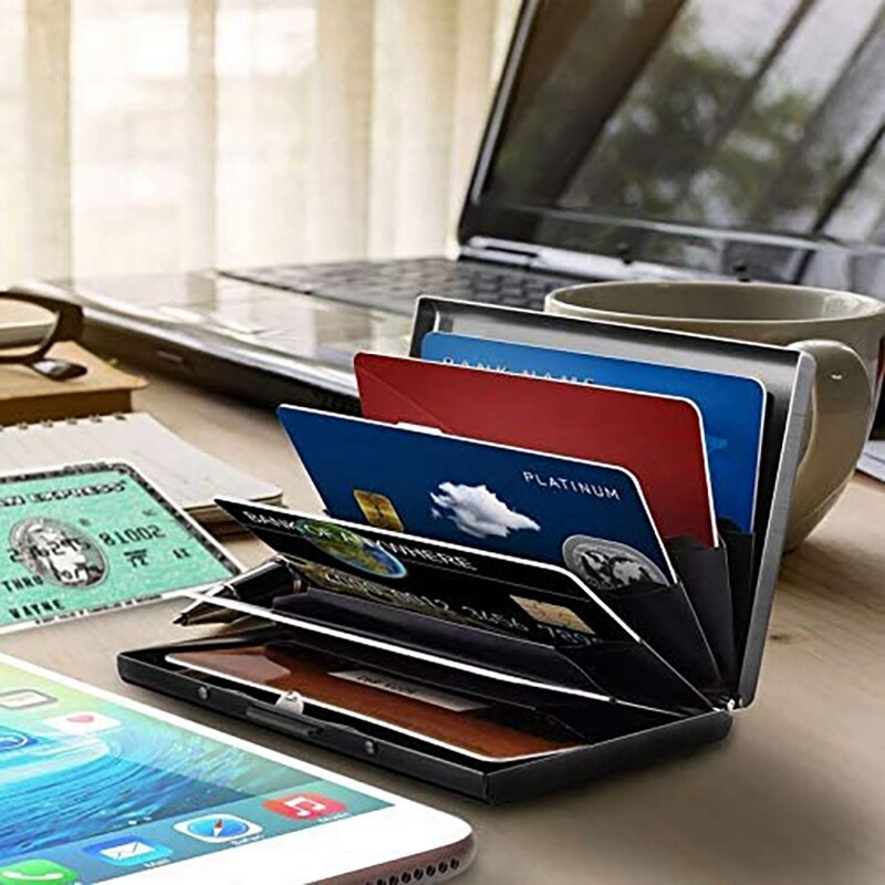 Кутия за съхранение на кредитни карти и визитки от неръждаема стомана, преносима кутия за съхранение на кредитни карти, защита от метална обвивка