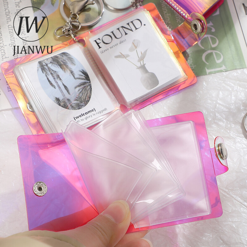 JIANWU лазерен седемцветен мини фотоалбум 1/2 инча джобни папки с бутон за щракане Творчески Направи си сам ученически консумативи Канцеларски материали