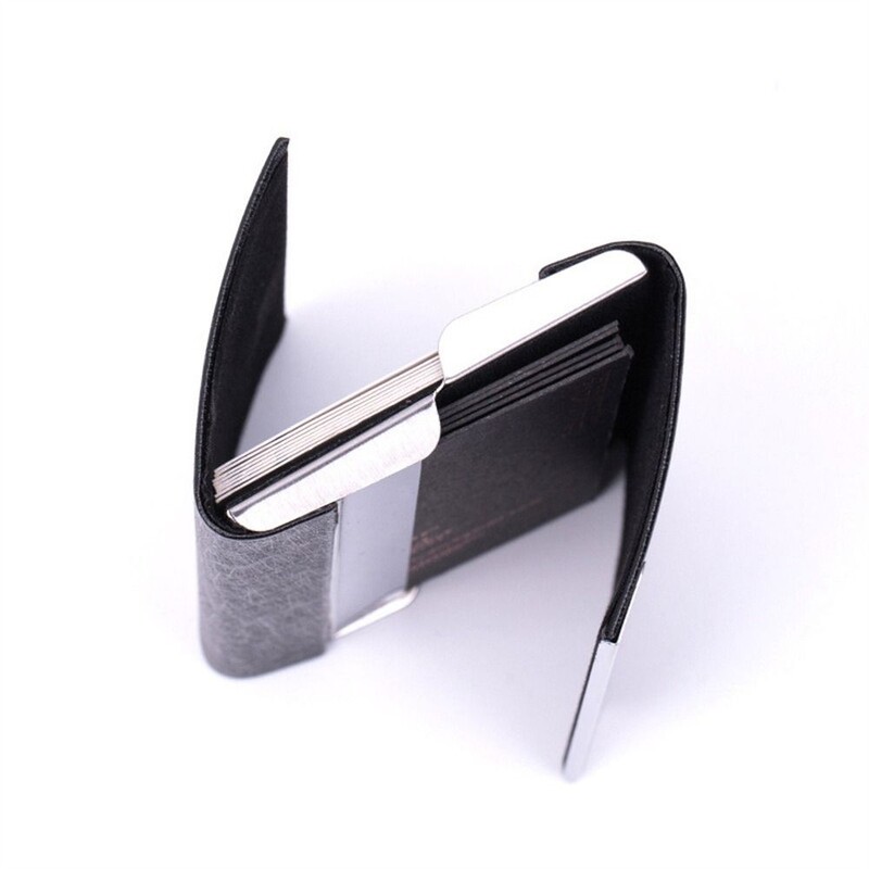 PU odinis vizitinių kortelių dėklas, nerūdijančio plieno plonas kišeninis vardinių kortelių laikiklis Daugiaspalvė metalinė piniginė Kreditinės kortelės dėžutė vyrams, moterims