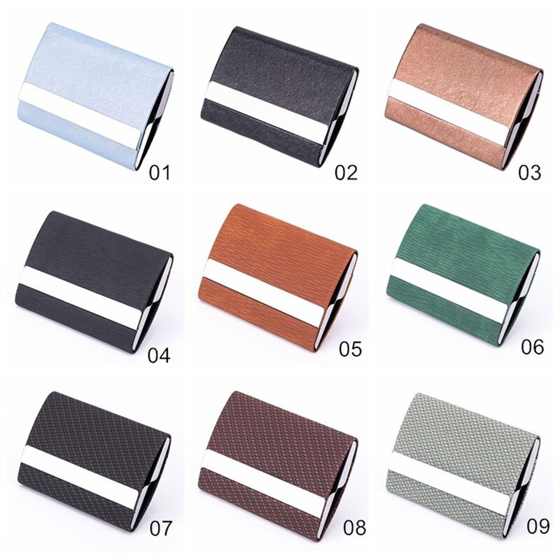 PU odinis vizitinių kortelių dėklas, nerūdijančio plieno plonas kišeninis vardinių kortelių laikiklis Daugiaspalvė metalinė piniginė Kreditinės kortelės dėžutė vyrams, moterims