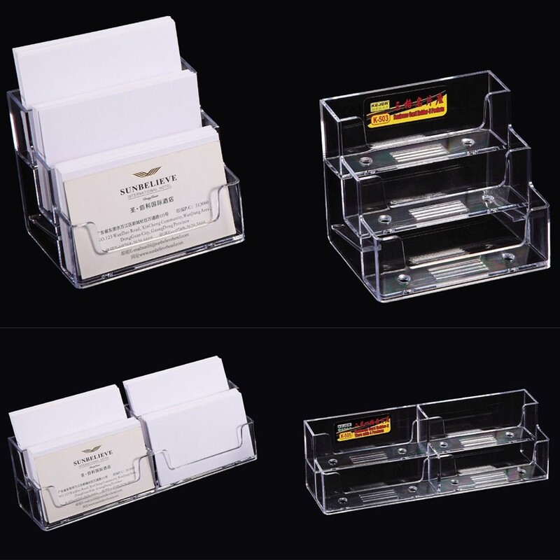 Skaidrus darbalaukio lentynos dėžutės vizitinių kortelių dėklas, skirtas biuro plastikiniam skaidriam laikymo stendui