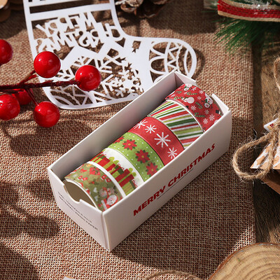 6/12 ролки Коледни ленти за уаши Комплект коледни декоративни скрапбукинг ленти за Дядо Коледа Декоративни маскиращи самозалепващи ленти