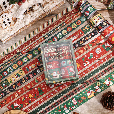 6/12 ролки Коледни ленти за уаши Комплект коледни декоративни скрапбукинг ленти за Дядо Коледа Декоративни маскиращи самозалепващи ленти