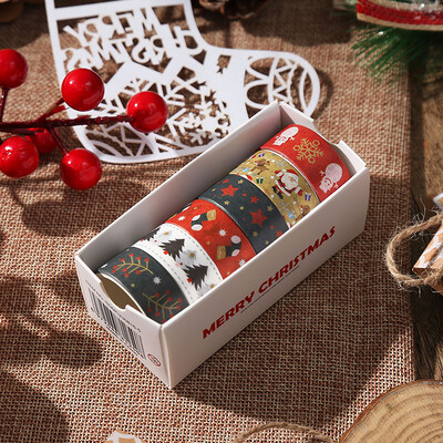 6/12 ролки Коледни ленти за уаши Комплект коледни декоративни скрапбукинг ленти за Дядо Коледа Декоративни маскиращи самозалепващи ленти