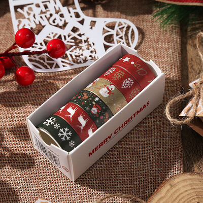 6/12 ролки Коледни ленти за уаши Комплект коледни декоративни скрапбукинг ленти за Дядо Коледа Декоративни маскиращи самозалепващи ленти