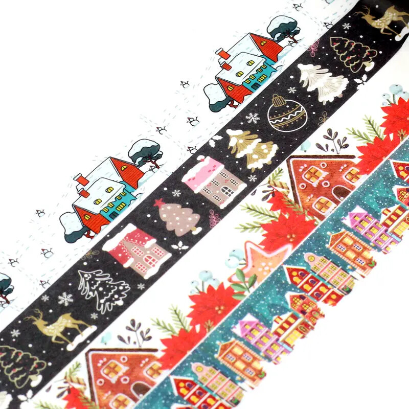 NOU 1X 10M Decor Case de Crăciun Set de bandă Washi pentru albume de albume Bandă de mascare adezivă Cute Journaling Kawaii Papelaria