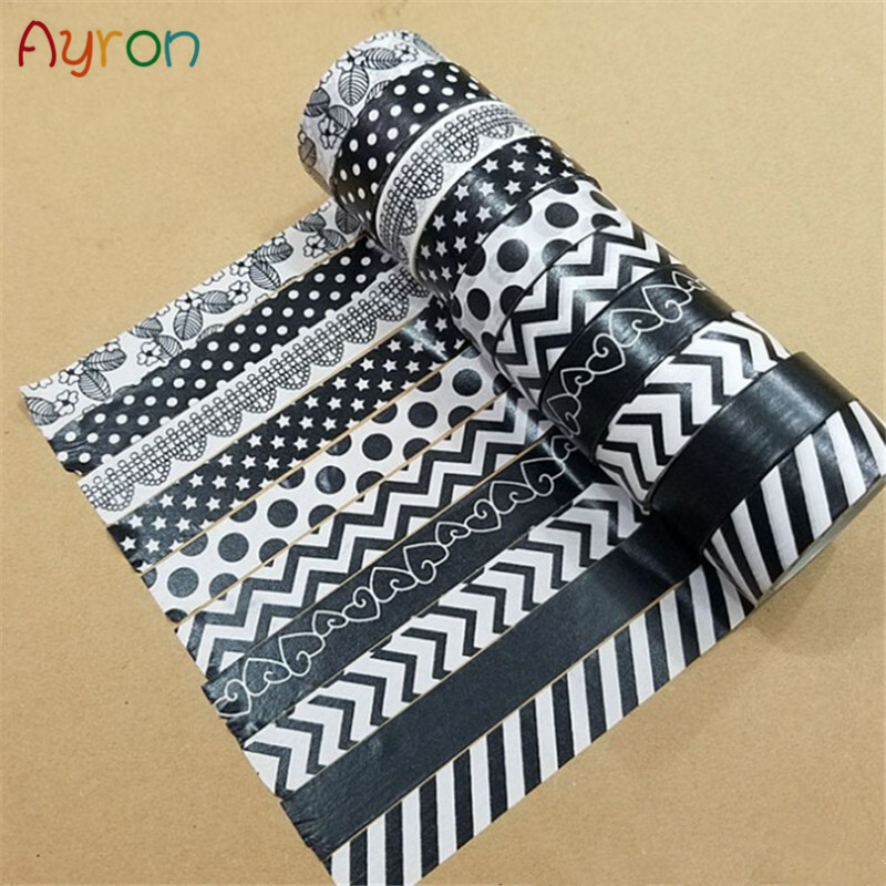 10 m 1x crno-bijela ljepljiva traka Japanska Washi traka Ukrasna traka DIY spomenar Papir za foto album Set maskirnih traka