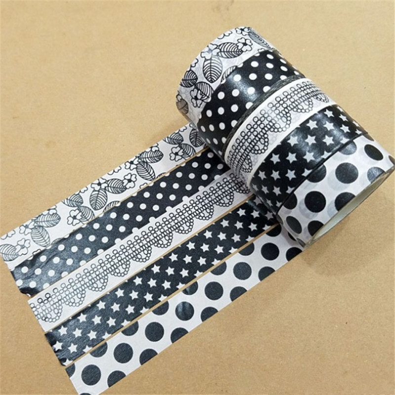 10 m 1x crno-bijela ljepljiva traka Japanska Washi traka Ukrasna traka DIY spomenar Papir za foto album Set maskirnih traka