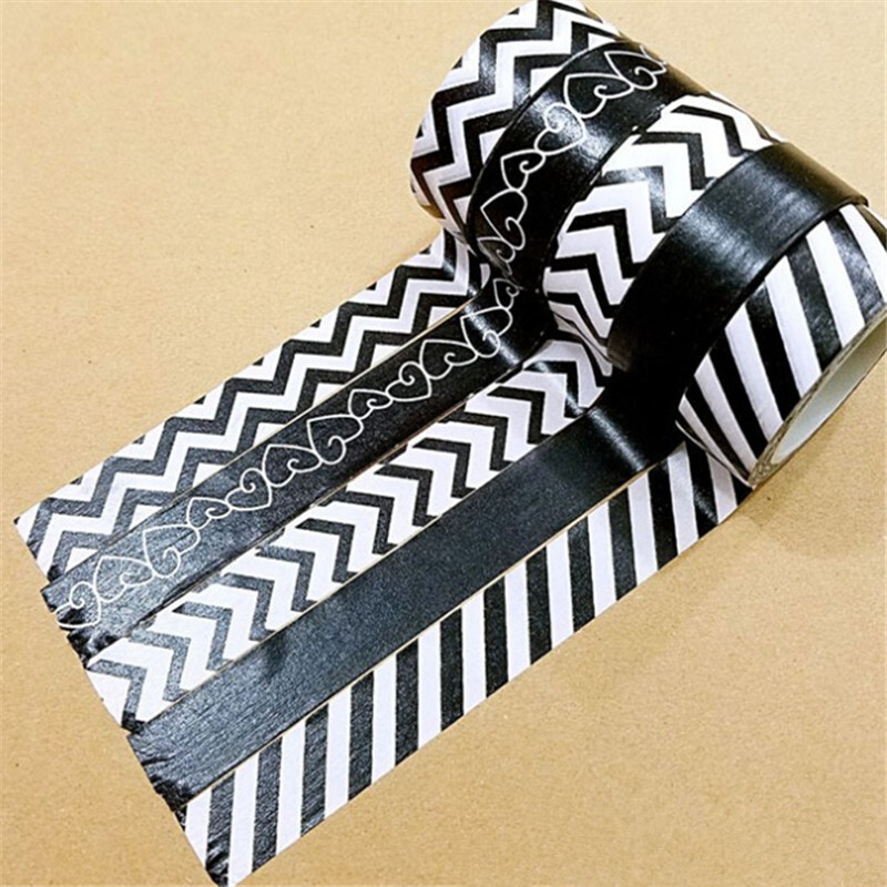 10 m 1x crno-bijela ljepljiva traka Japanska Washi traka Ukrasna traka DIY spomenar Papir za foto album Set maskirnih traka