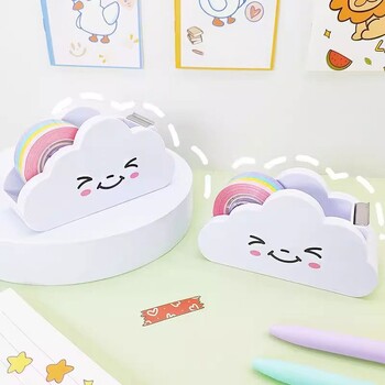 1PC Creative Cute Tape Block Mini Cloud Student Tape Cutter Handbook Tape Block Rainbow Tape