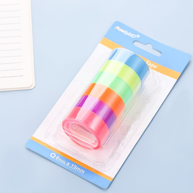 15 mm lai vikerkaarevärviline kleeplint, läbipaistev märgistus, dekoratiivne veekindel kunstiteoste jaoks mõeldud kontoritarvete jaoks