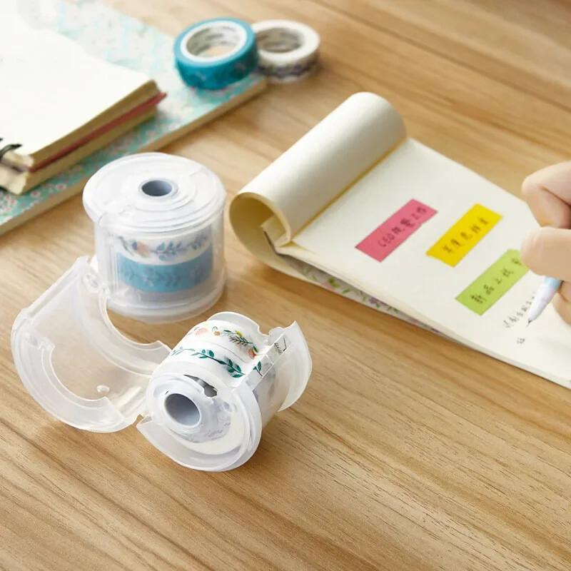 1-dijelni okrugli rezač Washi trake za doziranje, kreativni rezač prozirne maskirne trake, kutija za pohranu, rezač uredske ljepljive trake