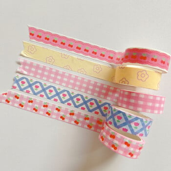 1 τεμ Pink Grid Cherry Flower Tape Washi Διακοσμητική κολλητική ταινία Χρώμα κάλυψης για αυτοκόλλητο Scrapbooking Tape DIY Stationery