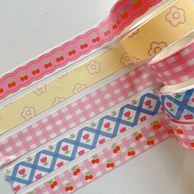 1 vnt Pink Grid Cherry Flower Washi Tape Dekoratyvinė lipni juosta Spalva Maskavimo juosta lipdukui Scrapbooking DIY Kanceliarinių reikmenų juosta