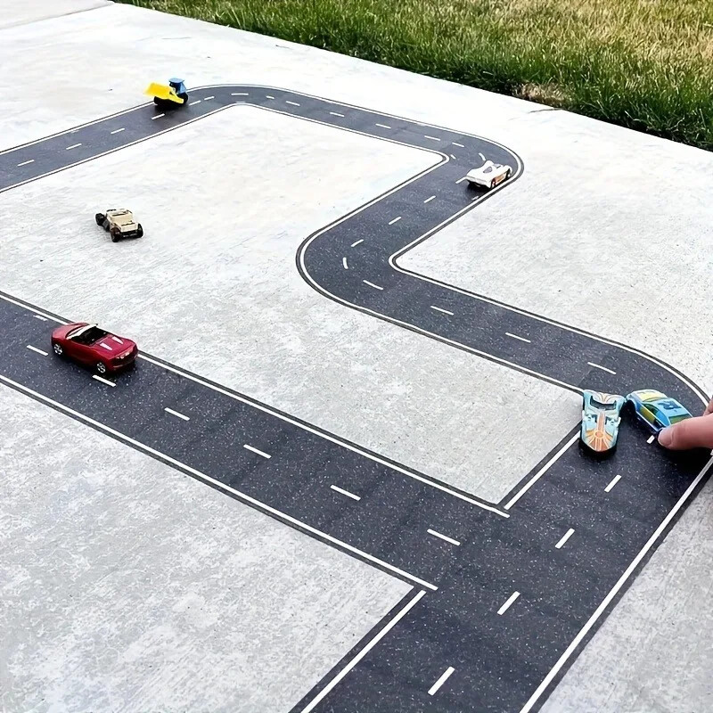 Korduvkasutatavad multifilmi maanteeraja kleebised Must teeteip peosõidu sisekujunduseks, eelkleebitud sädeleva viimistlusega automaatteemaline kaunistus