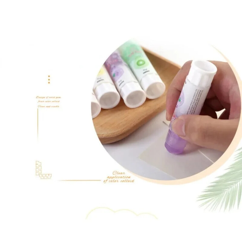 4PC Fruit Color Fruit Flavor Cietā līmes nūja, droša un bērniem draudzīga skolas biroja piederumiem