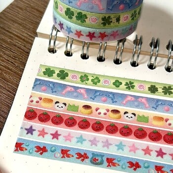 Kawaii τετράφυλλη ταινία Washi Clover Cute Tomato Deco Washi Tape with Sand-Sand Shimmer Making Tape με χαρτί απελευθέρωσης