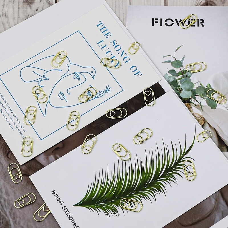 120Pcs/Box 20mm Mini Bookmark Zlatna Boja Heart Clip Knjižna oznaka Metalne kopče za papir Stezaljka za vezivo Uredski pribor
