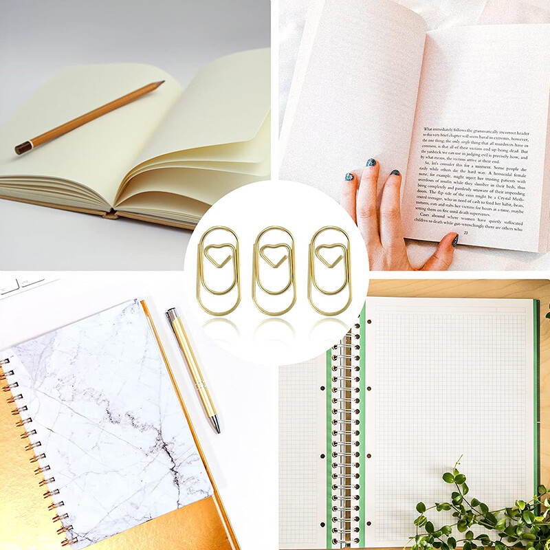120Pcs/Box 20mm Mini Bookmark Zlatna Boja Heart Clip Knjižna oznaka Metalne kopče za papir Stezaljka za vezivo Uredski pribor