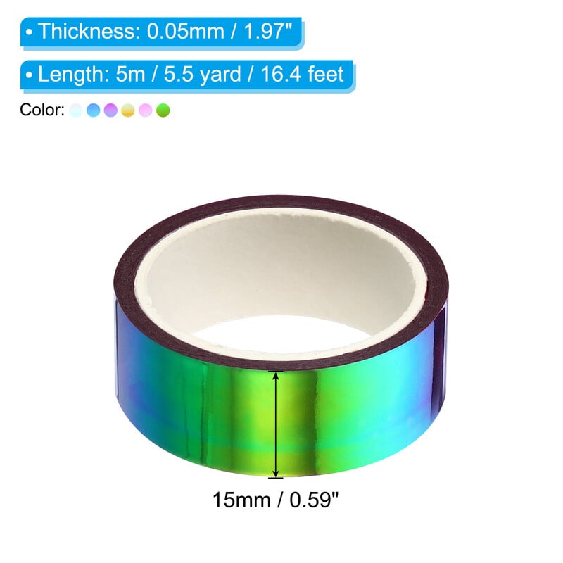 6 rull 15 mm x 5 m metalliseeritud teip Isekleepuv holograafiline foolium peegel metallist maskeerimiskleebis kaunistus scrapbooking maalriteip