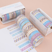 10 ролки Stars Washi Tape Декоративна самозалепваща лента Училищни дневници Консумативи Златно фолио Скрапбукинг Kawaii Канцеларски материали Маскираща лента