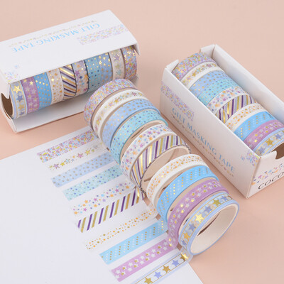 10 Rolls Stars Washi Tape Dekoratyvinė lipni juosta Mokyklos žurnalo reikmenys Auksinė folija Scrapbooking Kawaii Kanceliarinių prekių maskavimo juosta