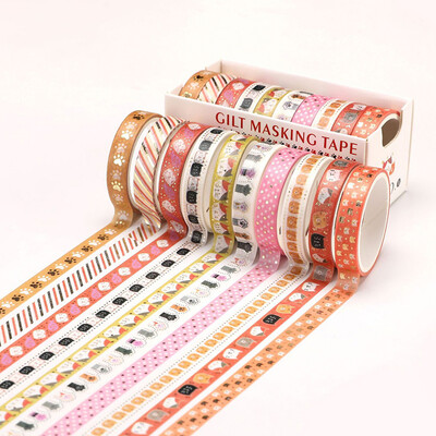 10 ролки Stars Washi Tape Декоративна самозалепваща лента Училищни дневници Консумативи Златно фолио Скрапбукинг Kawaii Канцеларски материали Маскираща лента