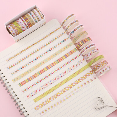 10 ролки Stars Washi Tape Декоративна самозалепваща лента Училищни дневници Консумативи Златно фолио Скрапбукинг Kawaii Канцеларски материали Маскираща лента
