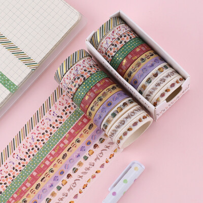 10 ролки Stars Washi Tape Декоративна самозалепваща лента Училищни дневници Консумативи Златно фолио Скрапбукинг Kawaii Канцеларски материали Маскираща лента