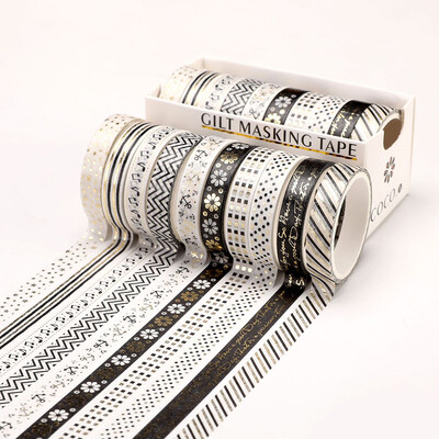 10 ролки Stars Washi Tape Декоративна самозалепваща лента Училищни дневници Консумативи Златно фолио Скрапбукинг Kawaii Канцеларски материали Маскираща лента