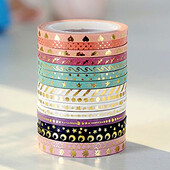 16 Ρολά Χρυσό φύλλο Skinny Scrapbooking Σετ ταινιών Washi, Χαρτικά Λεπτή Διακοσμητική Αυτοκόλλητη Ταινία, Προμήθειες περιοδικών Ταινίες κάλυψης